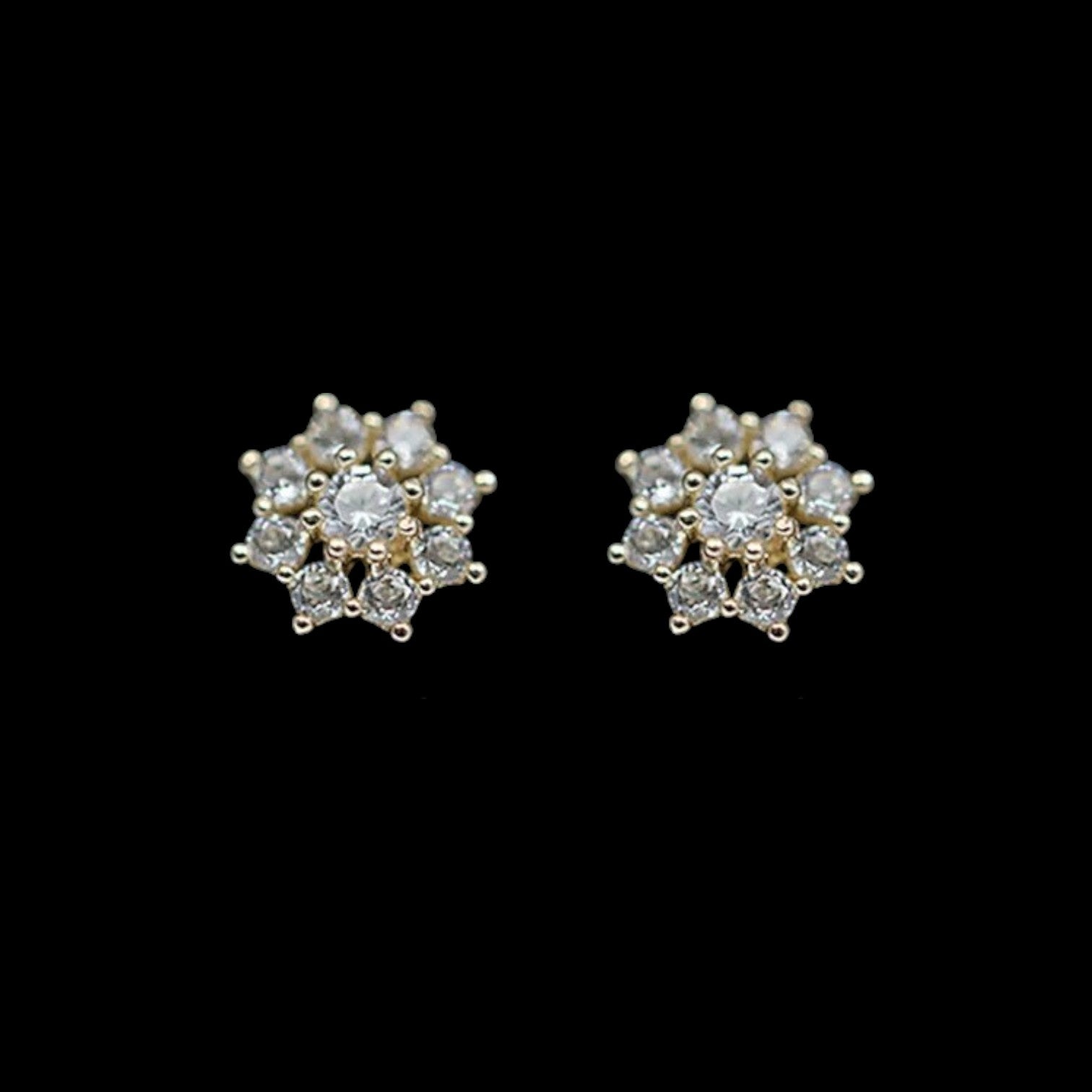 Pair of cubic zirconia stud earrings on a black background