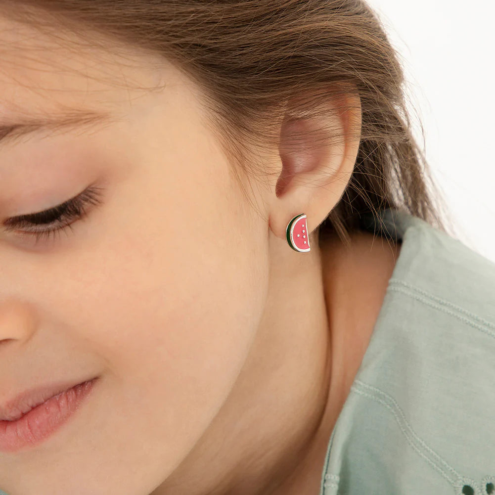 Children's Earrings:  Sterling Silver Bright Watermelon Earrings