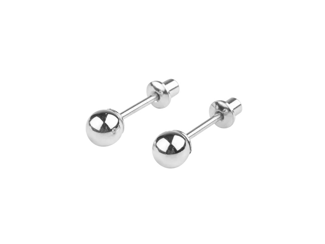 A pair of polished surgical steel 4mm ball stud earrings with screw backs.
