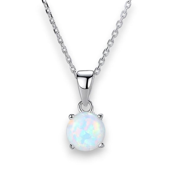 Opal pendant necklace on a white background