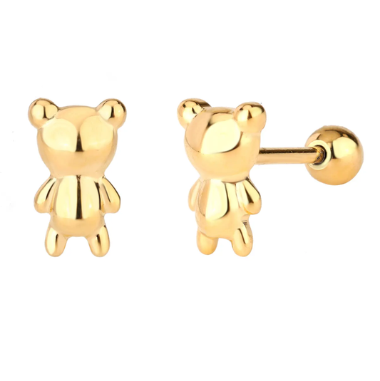 A pair of 18K gold plated surgical steel teddy bear stud earrings.