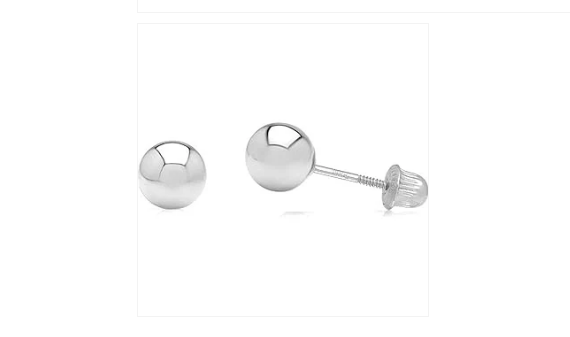 Children's Teens' and Mothers' Earrings: 14k White Gold 5mm Ball Stud Screw Back Earrings with Gift Box