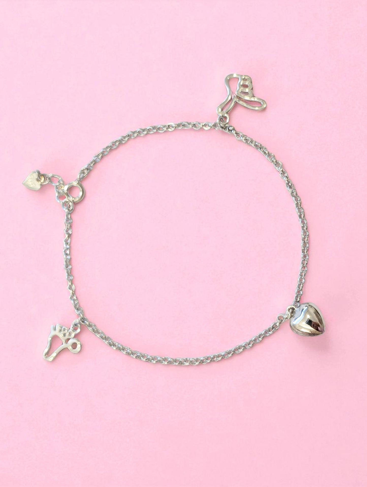 Children's Anklets: Sterling Silver Anklets with Hand, Foot and Heart