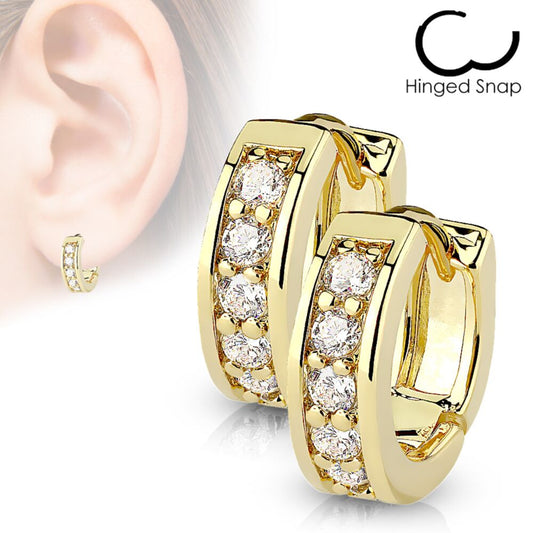 CZ huggies in gold surgical steel with white AAA cubic zirconia, perfect for children's ears.