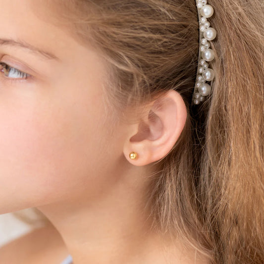 Children's Earrings: Gold Ball Stud Earrings - Solid 14k Yellow Gold Screw Backs (5mm)