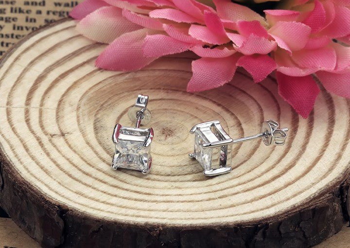Teens' and Mother's Earrings: Surgical Steel Classic Princess Cut Clear CZ Studs