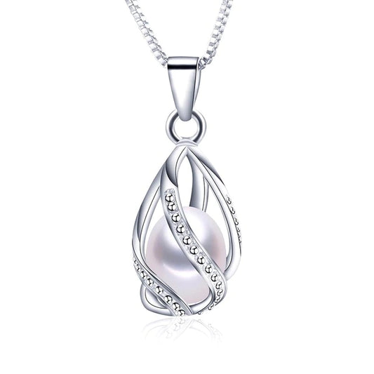 Children's, Teens' and Mothers' Necklaces:  Sterling Silver, Caged AAAA Pearl Necklace with Gift Box