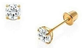 Baby and Toddler Earrings: 10k Yellow Gold 3mm AAAA CZ Screw Back Earrings with Gift Box