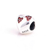 Children's European Beads: Sterling Silver Puffed Hearts with Pink CZ Encrusted Hearts