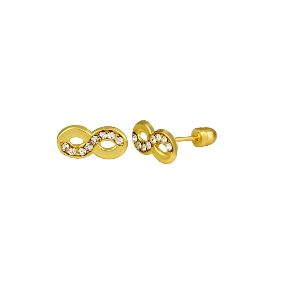 Children's Earrings: 14k Solid Gold Infinity Earrings with Screw Backs and Gift Box