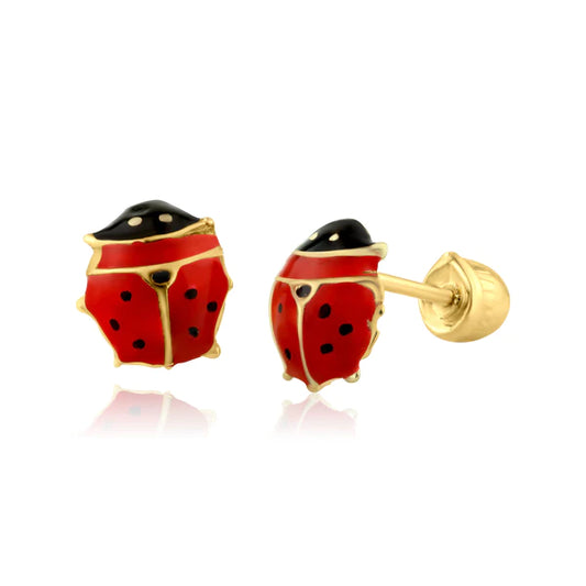 Children's Earrings:  14k Solid Gold Ladybug Earrings with Screw Backs and Gift Box