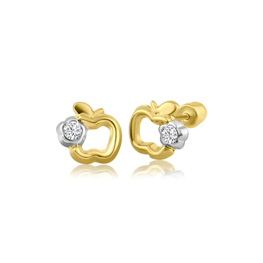 Baby and Children's Earrings:  14k Yellow and White Gold CZ Apples with Screw Backs and Gift Box