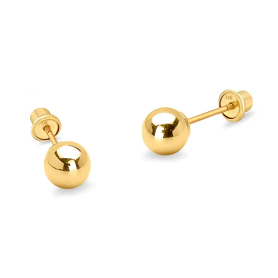 Children's Earrings:  14k Yellow Gold Ball Studs 4mm with Screw Backs with Gift Box