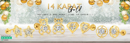 Baby and Children's Earrings: 14k Solid Gold "Diamonds" with CZ, Screw Backs and Gift Box