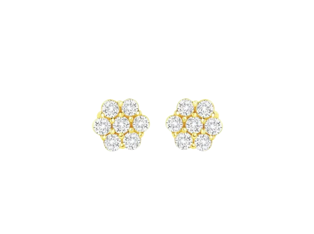 Children's gold earrings - 14k solid gold CZ flower earrings with screw backs