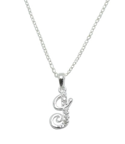 Children's Necklaces:  Sterling Silver/CZ Initial J Necklaces on Your Choice of Chain Length