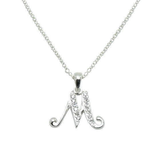 Children's Necklaces: Sterling Silver/CZ Initial M Necklaces