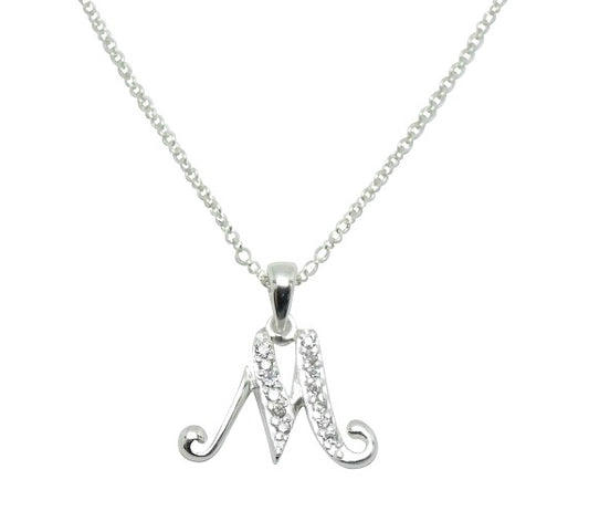 Children's Necklaces:  Sterling Silver/CZ Initial M Necklaces