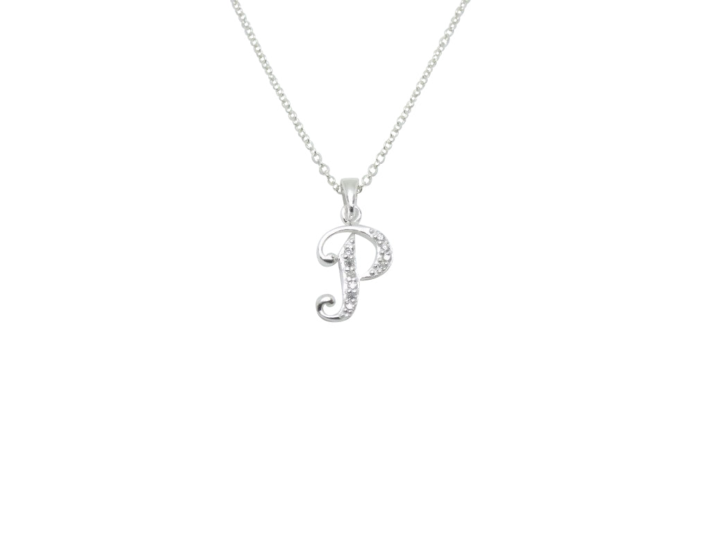 Children's Necklaces: Sterling Silver/CZ Initial P Necklaces on Your Choice of Chain Length