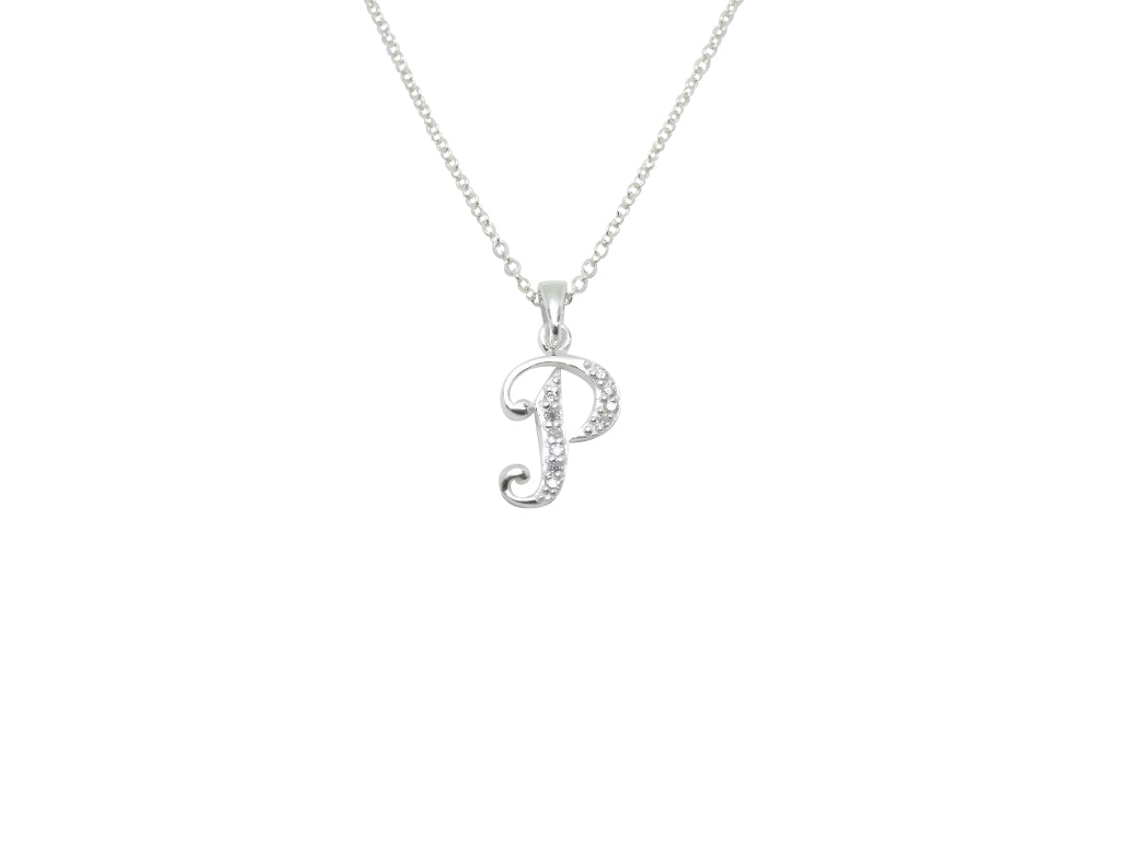 Children's Necklaces:  Sterling Silver/CZ Initial P Necklaces on Your Choice of Chain Length