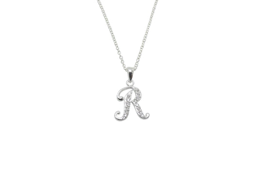 Children's Necklaces: Sterling Silver/CZ Initial R Necklaces On Your Choice of Chain Length