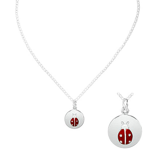 Children's Necklaces: Sterling Silver Ladybug on Disk Necklace