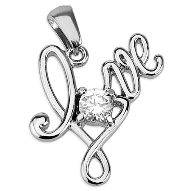 Children's Pendants: Surgical Steel "Love" Pendant with CZ