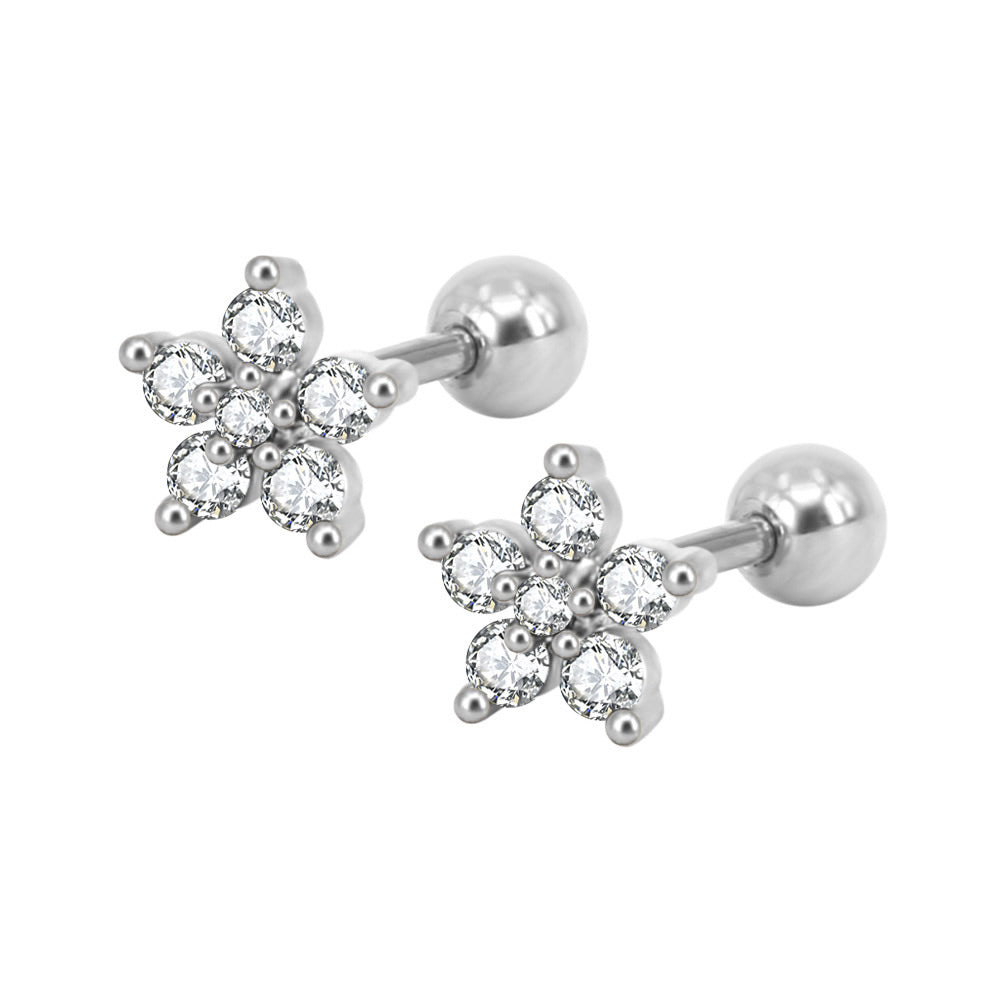 Baby and Children's Earrings: Surgical Steel, Reversible, Clear AAA CZ Flowers with Screw Backs