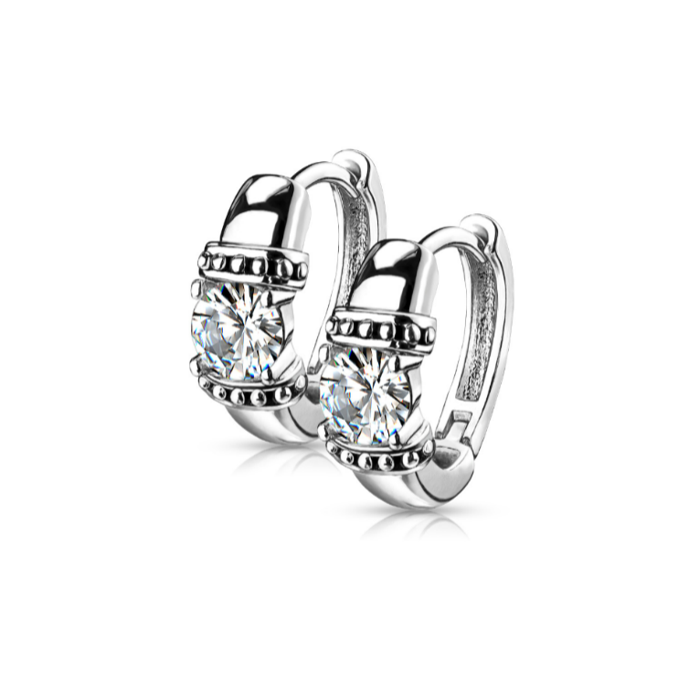 Children's and Teens' Earrings: Surgical Steel Embellished Huggies, Hinge Action, Antiqued
