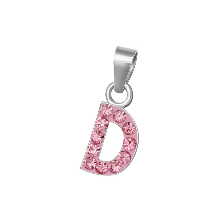 Baby and Toddler Necklaces: Sterling Silver, Pink CZ Encrusted Initial "D" Necklaces on 12" or 13" Chains