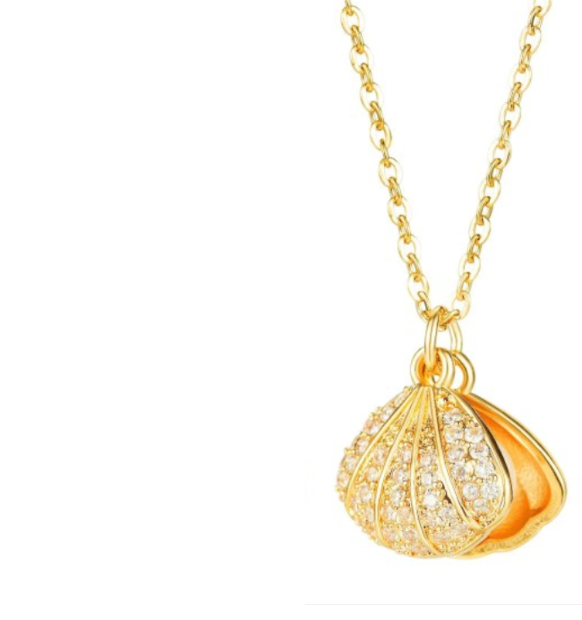 Children's, Teens' and Mothers' Necklace: Surgical Steel with Gold IP, Clear CZ Shell with Pearl, Locket Necklace