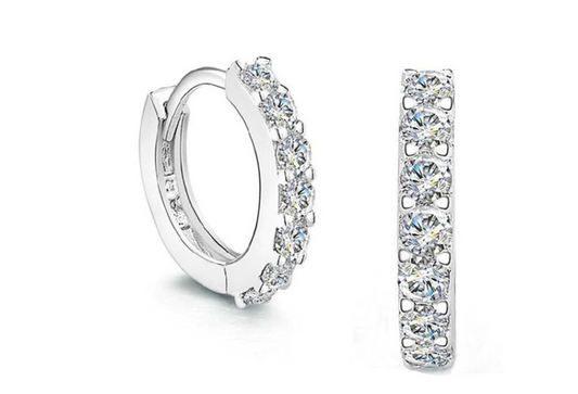 Children's, Teens' and Mothers' Earrings: Sterling Silver Single Row CZ Huggie Hoops