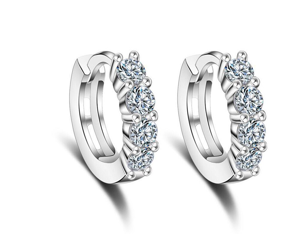 Children's Earrings:  Sterling Silver Clear CZ Huggies