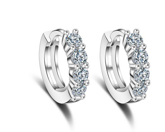 Children's Earrings: Sterling Silver Clear CZ Huggies