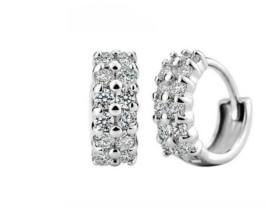 Children's Earrings: Sterling Silver Double Row Clear CZ Huggies