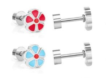 Baby and Children's Earrings: Surgical Steel Aqua Flower Screw Back Earrings