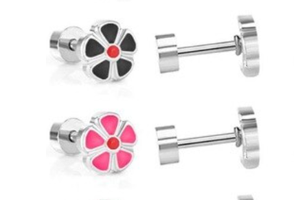 Baby and Children's Earrings: Surgical Steel Aqua Flower Screw Back Earrings