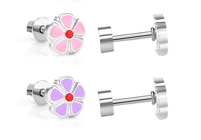 Baby and Children's Earrings: Surgical Steel Aqua Flower Screw Back Earrings