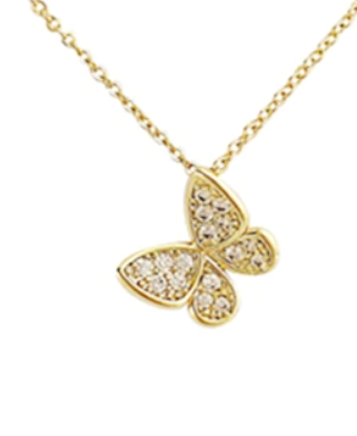 Children's Necklaces: 18k Gold Over Sterling Silver (Vermeil) CZ Butterfly Necklace Age 7 or 8 - Teens with Gift Box