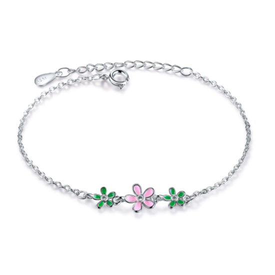 Children's Bracelets: Sterling Silver Enamelled Flower Bracelets
