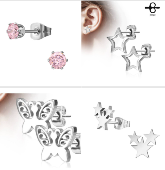 Children's Earrings: Surgical Steel Set of 4 Pairs - Set 13