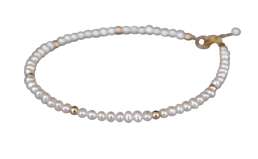 Children's and Teens' Bracelets:  Freshwater Pearls and 18k Gold Filled Ball Beads Bracelets 17cm