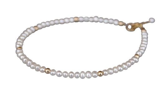 Children's and Teens' Bracelets: Freshwater Pearls and 18k Gold Filled Ball Beads Bracelets 17cm