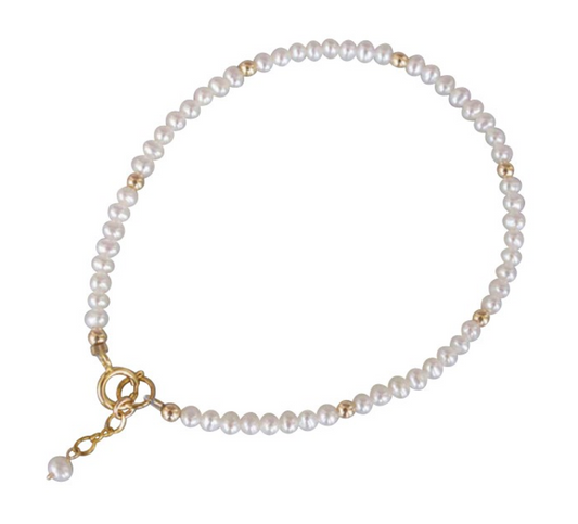 Children's and Teens' Bracelets:  Freshwater Pearls and 18k Gold Filled Ball Beads Bracelets 17cm