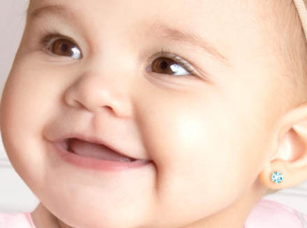 Baby and Children's Earrings - Sterling Silver Four Prong 4mm Blue CZ with Screw Backs