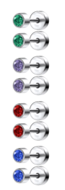 Baby and Children's Earrings:  Surgical Steel, Colourful CZ Screw Back Earrings x 4 - Set 1 Special Buy