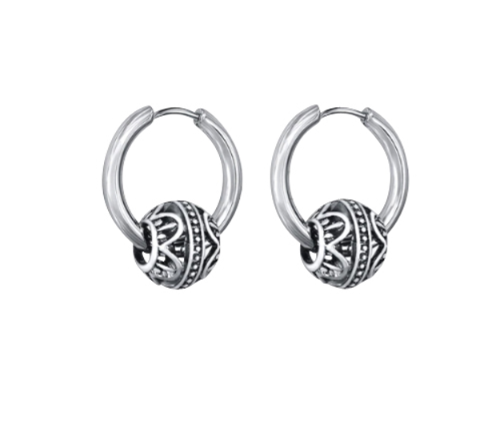 Teens' and Mothers' Earrings: Surgical Steel Polished Hoops with Punk Style Floating Ball