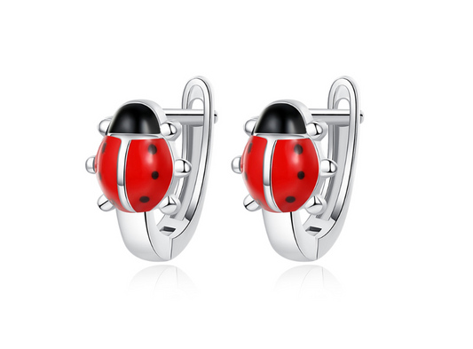 Children's Earrings: Sterling Silver Ladybug Huggies