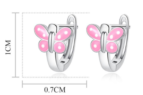 Children's Earrings: Sterling Silver Huggies with Pink Dotty Butterflies Age 4 -12