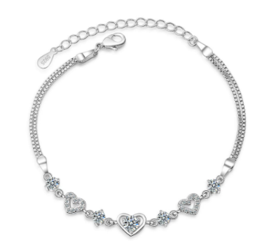 Children's Bracelets:  Sterling Silver, Clear CZ, Double Strand Bracelets Age 6 - Adult